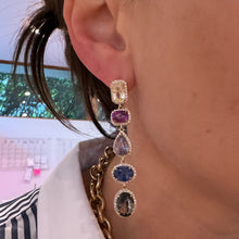 Multi Linear Drop Earrings with Rainbow Sapphires & Diamonds