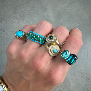 Fluted Gold & Turquoise Signet Ring