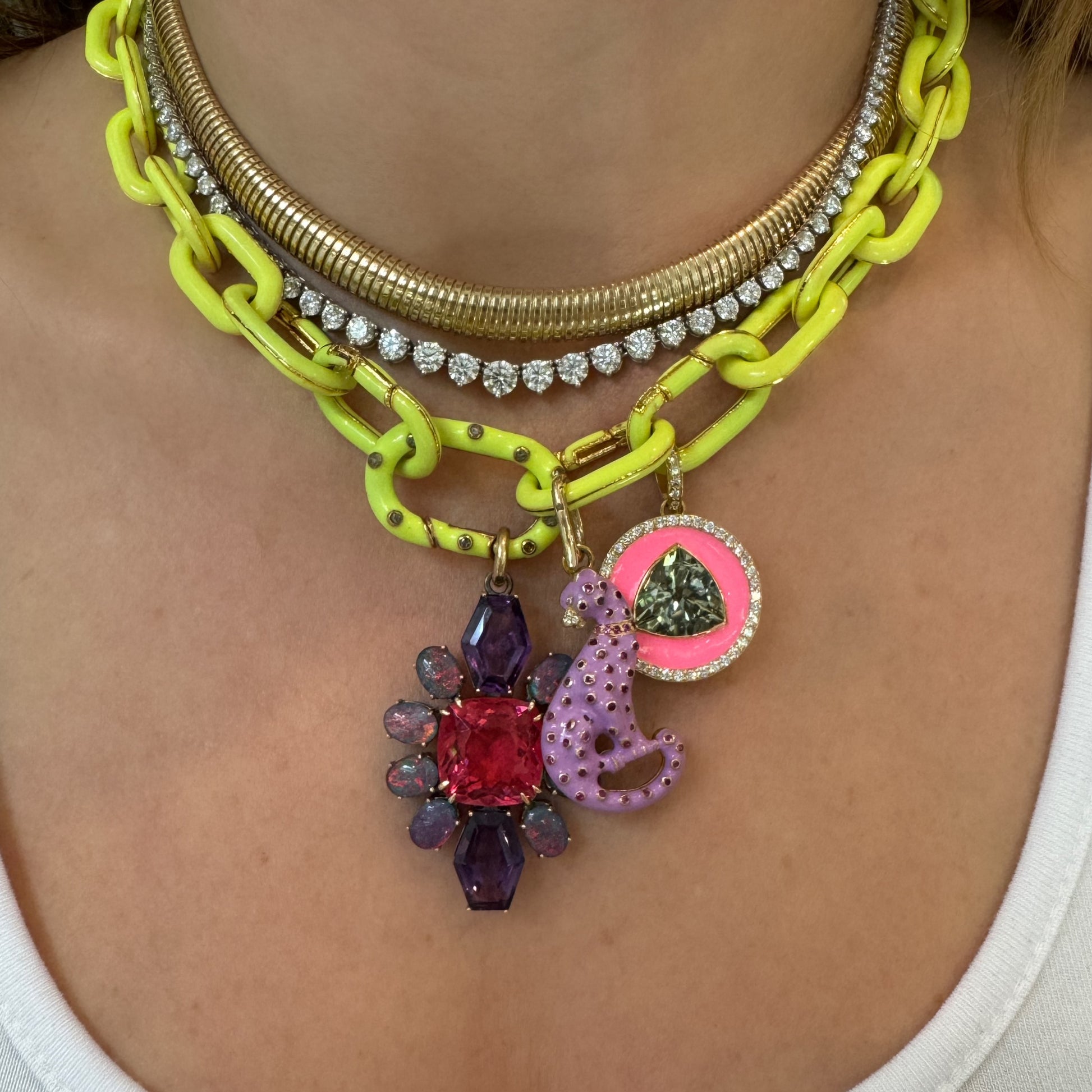 Poised Enamel & Gemstone Leopard Charm