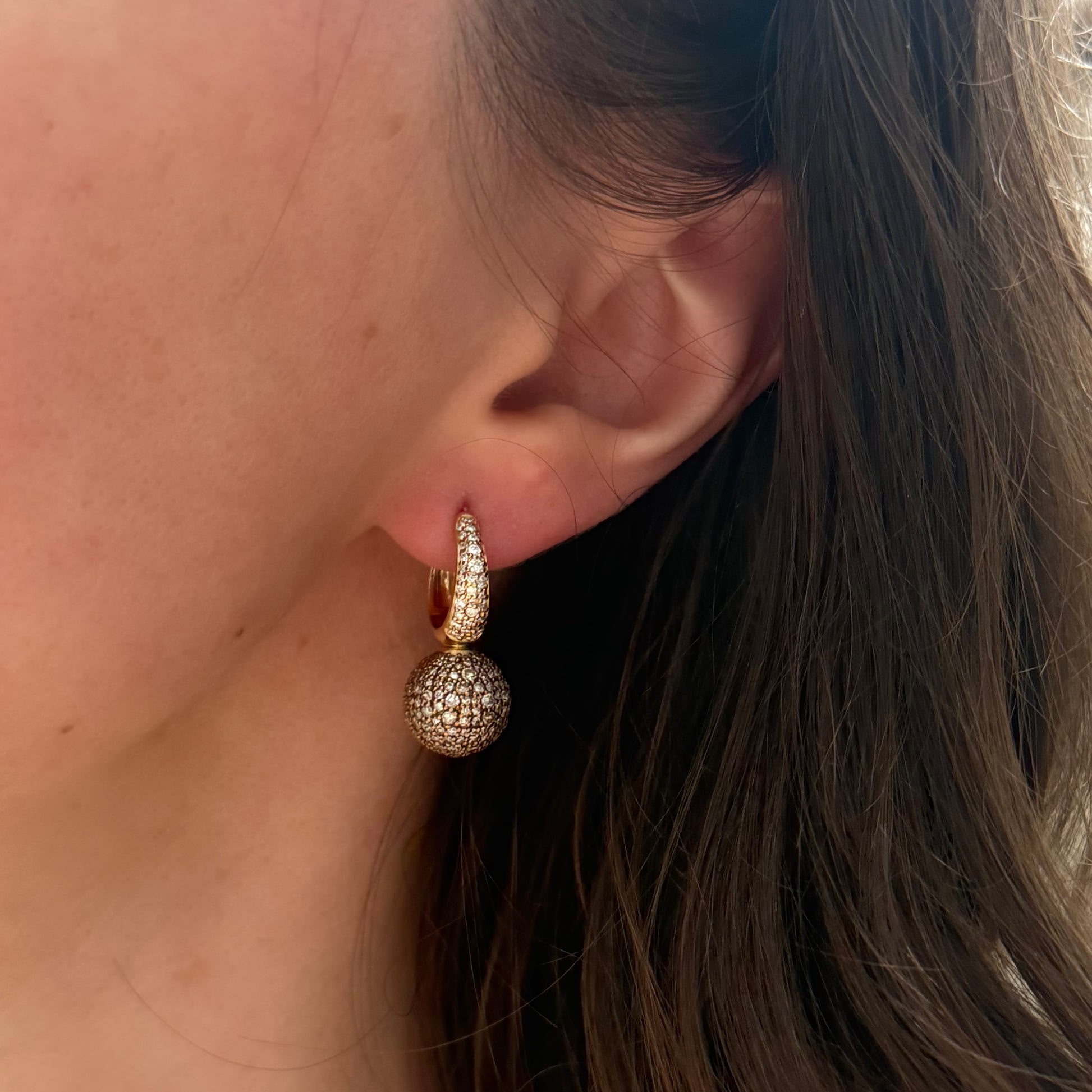 Champagne Diamond Ball Drop Huggie Hoop Earrings