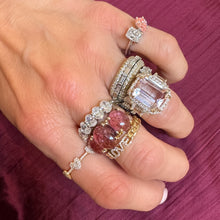 One of a Kind Three Stone Morganite & Diamond Ring