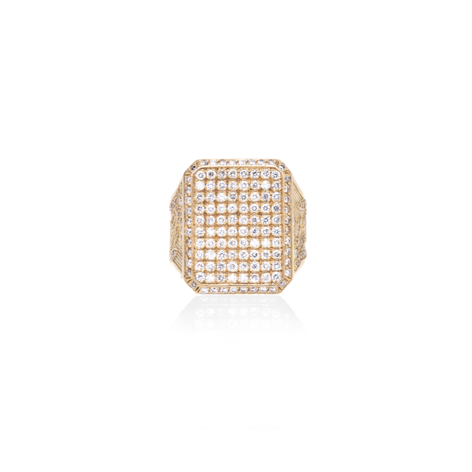 Feminine Pave Diamond Flower Signet Ring