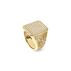 Feminine Pave Diamond Flower Signet Ring