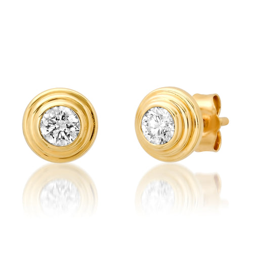 Fluted Bezel Set Diamond Stud Earrings