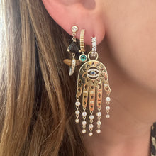 Fluted Emerald Drop Huggie Hoop Earrings