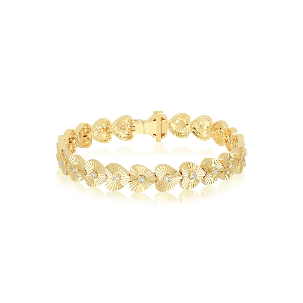 Fluted Gold & Diamond Eternity Heart Bracelet