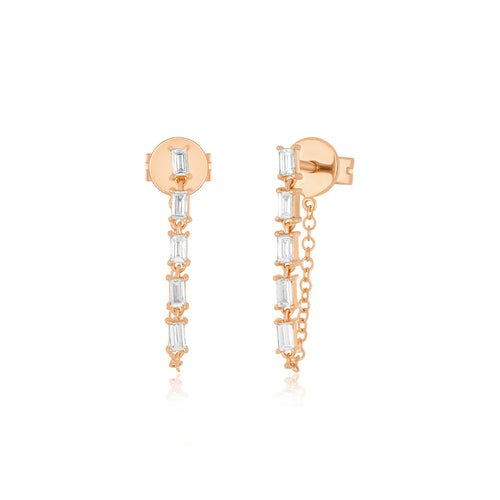 Front Back Diamond Chain Stud Earrings