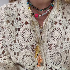 Fuck Off or Love Beaded Necklace with Icons & Hand Painted Pearl