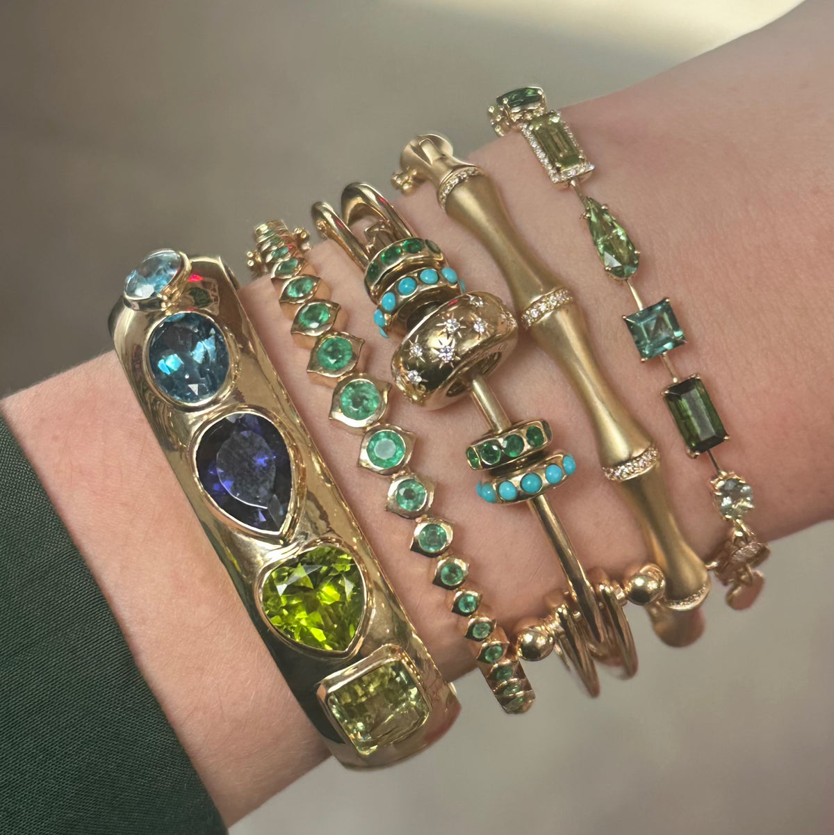 Functional Gold Barbell Charm Bangle Bracelet
