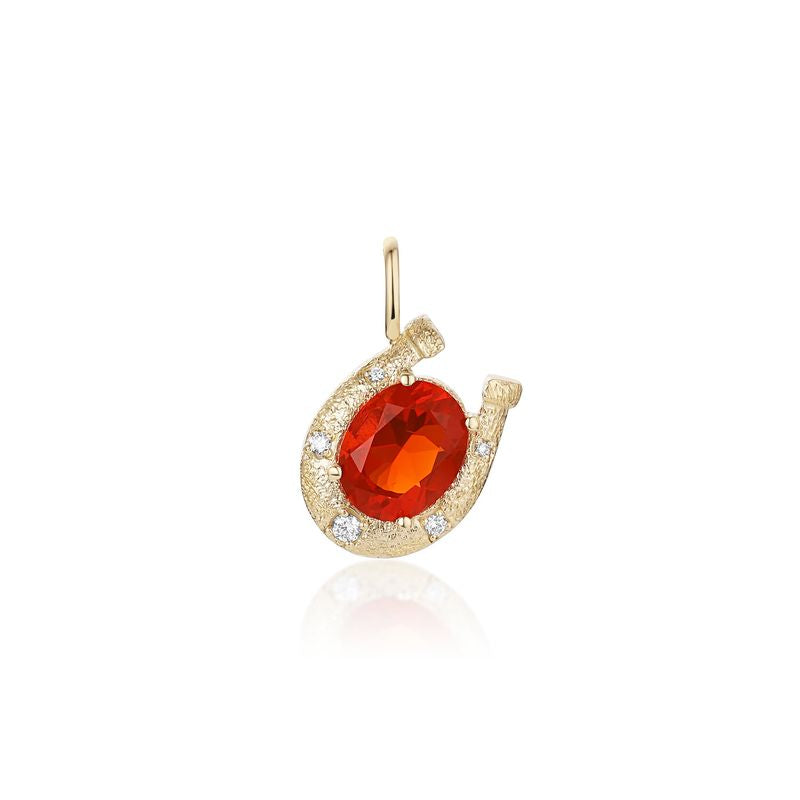 Fortuna Orange Fire Opal Horseshoe Charm