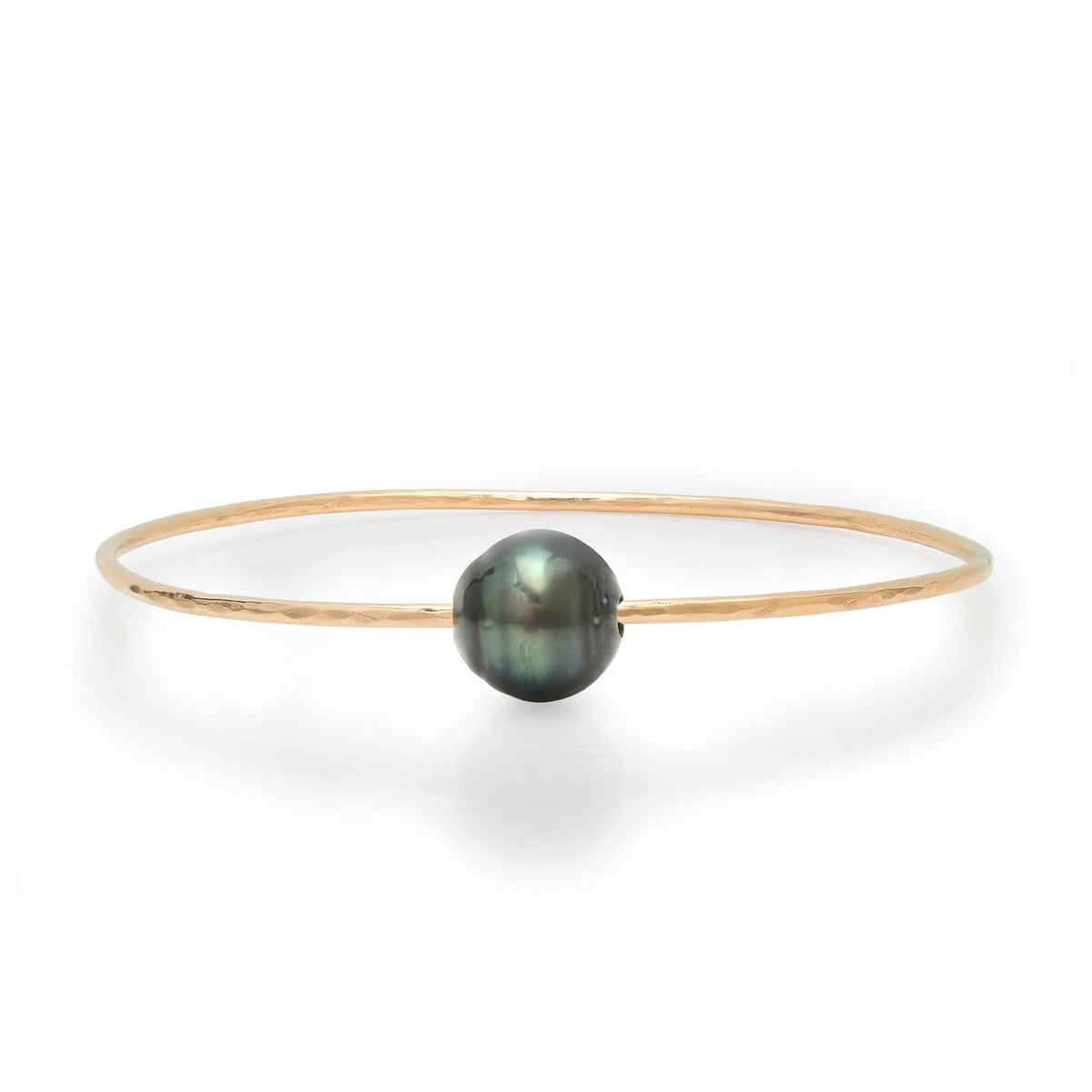 Standard Gold Filled Tahitian Pearl Pounded Wire Bangle Bracelet