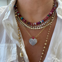 Gemstone Rondelle Beaded Necklace with Gold & Diamond Bead