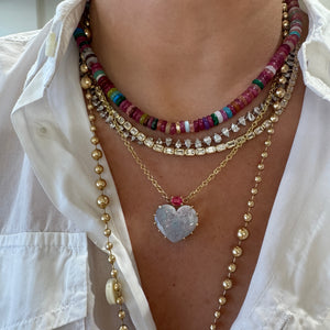 Gemstone Rondelle Beaded Necklace with Gold & Diamond Bead