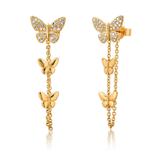 Glam Diamond & Gold Butterfly Chain Drop Earrings