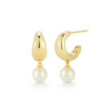 Gold Jumbo Dome Pearl Drop Huggie Hoop Earrings