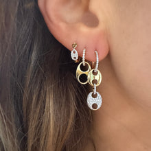 Gold Mariner Huggie Hoop Earrings with Diamond Link