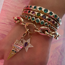 Graduated Emerald or Tourmaline Starry Night Metal Set Bangle Bracelet 