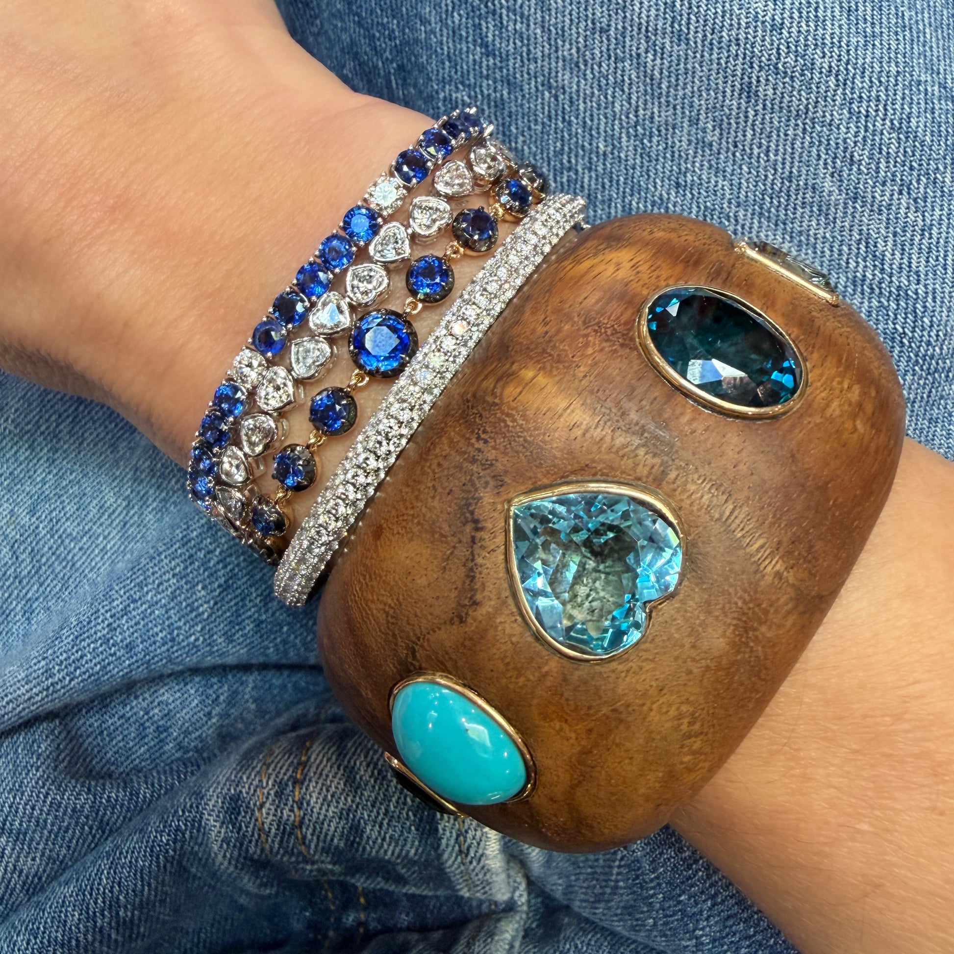 Graduated Round Kyanite Tennis Bracelet with Black Rhodium