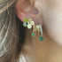 Graduated Triple Diamond Huggie with Emerald Drop Earrings