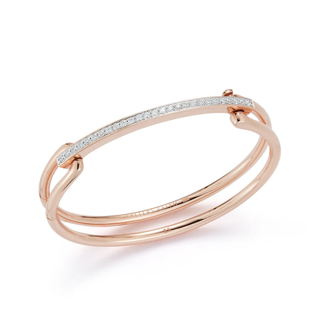 Grant Open Gold Elongated Link Bracelet Cuff with Diamond Bar