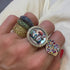 Hand-Painted Pave Oval Mother of Pearl Mushroom Garden Signet Ring
