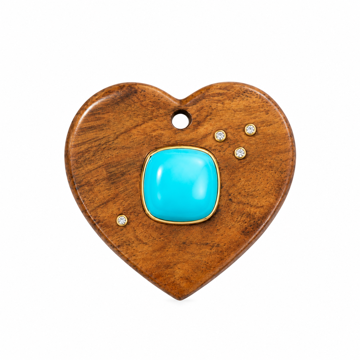 Heart Wood Pendant Necklace with Turquoise Cushion & Diamonds
