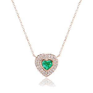 Heart Shaped Emerald Pendant Necklace with Diamond Frame