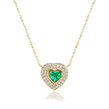 Heart Shaped Emerald Pendant Necklace with Diamond Frame