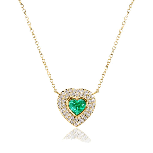 Heart Shaped Emerald Pendant Necklace with Diamond Frame