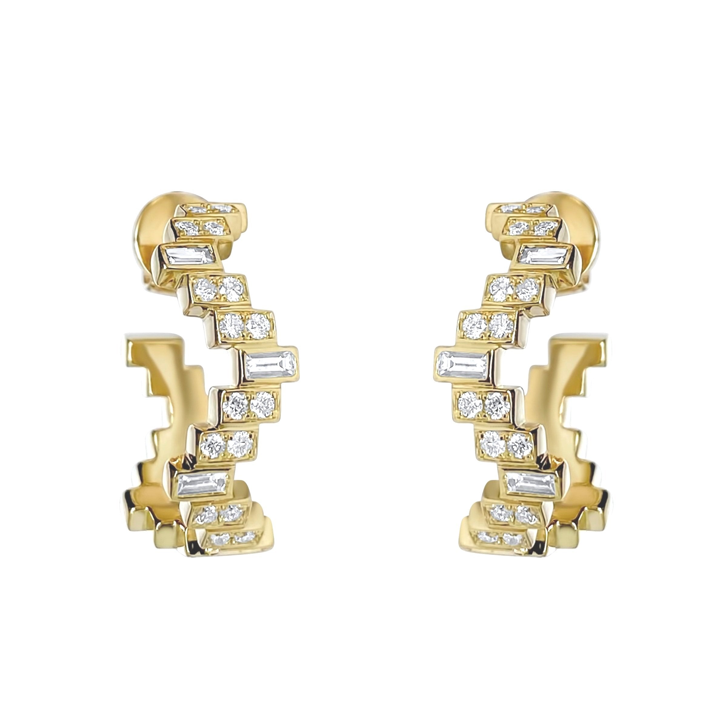 Small Enlightenment Equilibrium Baguette & Round Diamond Hoop Earrings