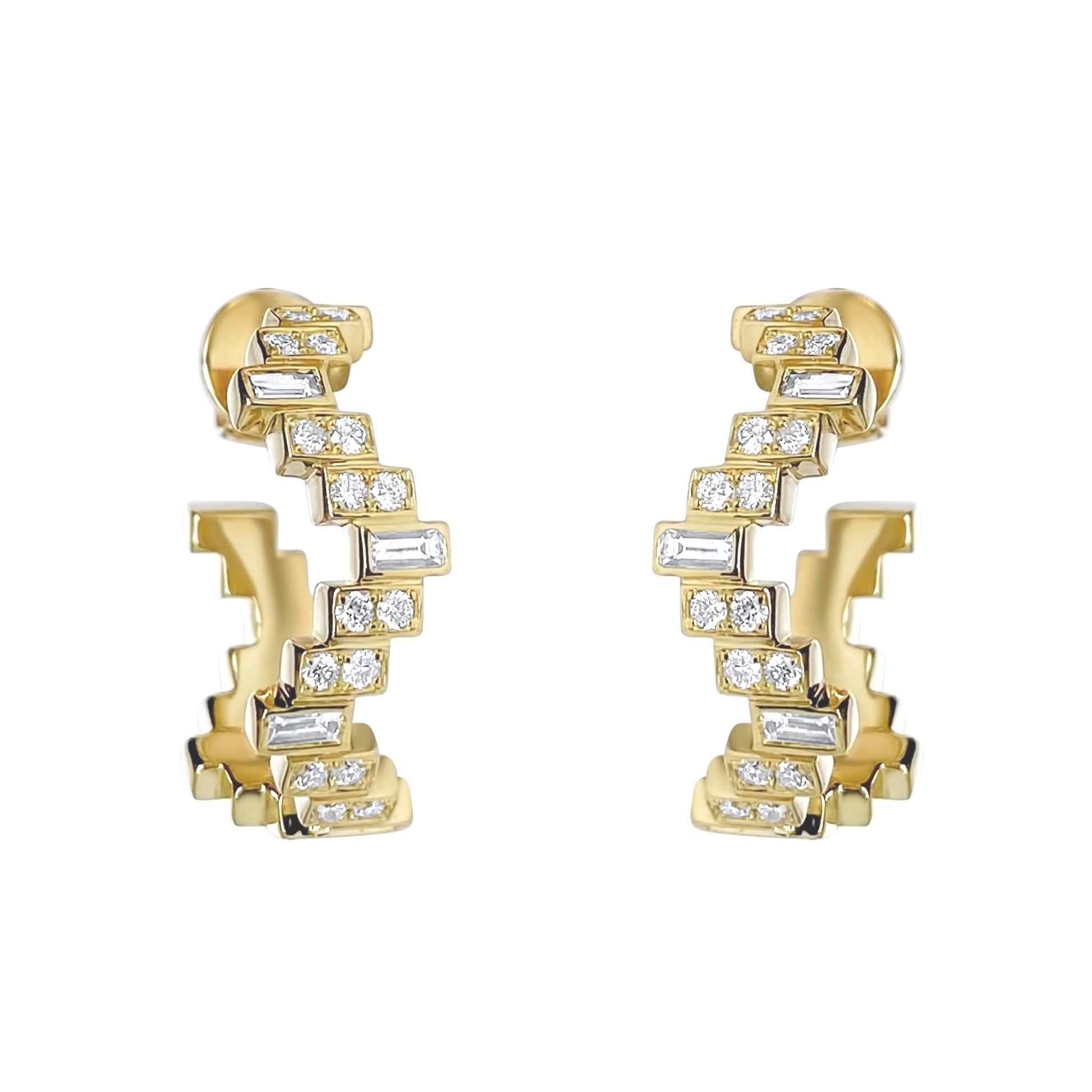 Small Enlightenment Equilibrium Baguette & Round Diamond Hoop Earrings