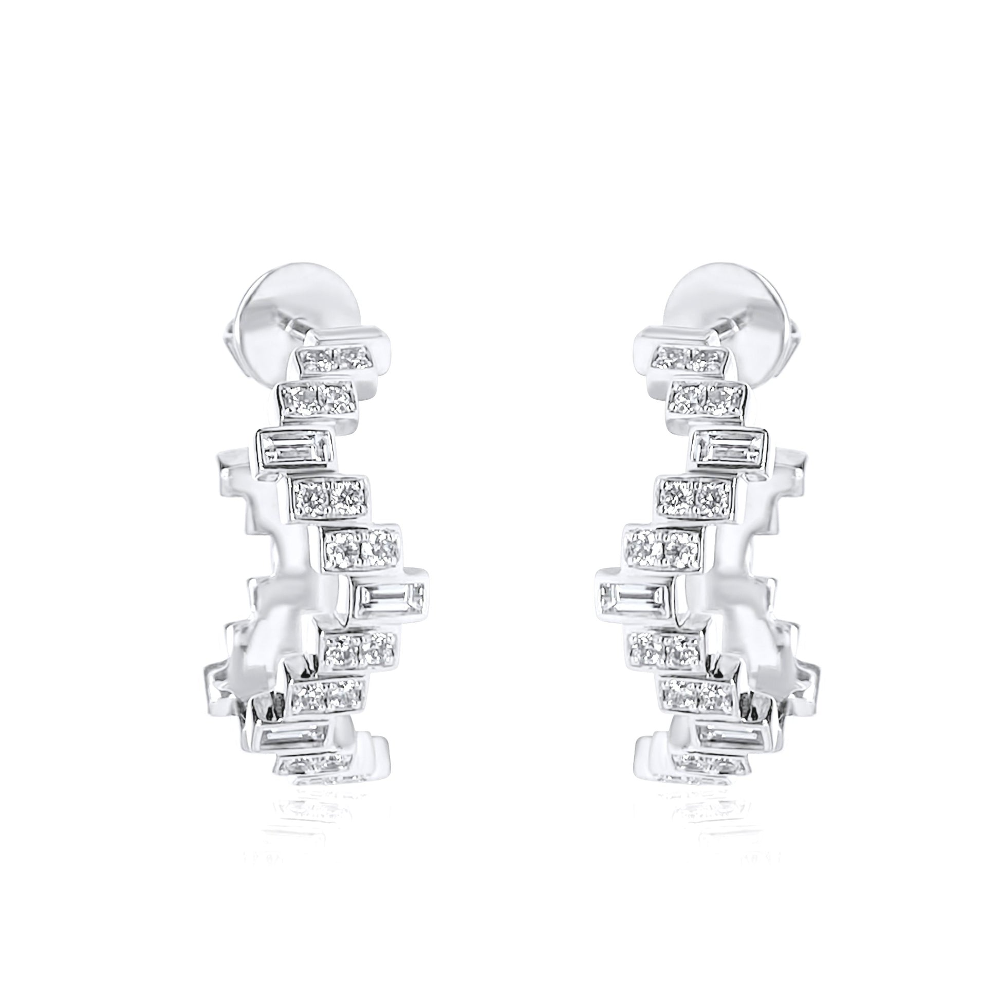 Small Enlightenment Equilibrium Baguette & Round Diamond Hoop Earrings