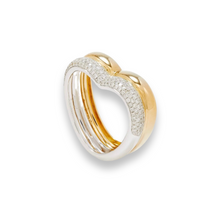 Two Tone Pave Diamond & High Polish Heart Ring 