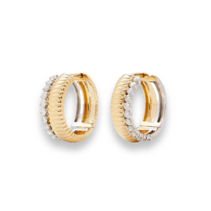 50/50 Fluted Gold & Diamond Huggie Hoop Earrings