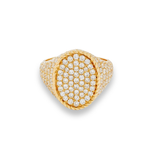 Bright Full Pave Diamond Oval Signet Ring