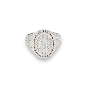 Bright Full Pave Diamond Oval Signet Ring