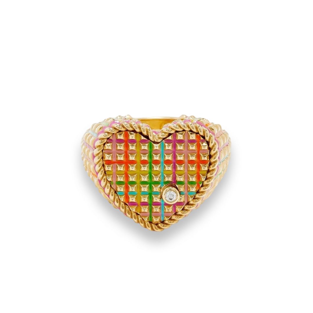 Bold Striped Enamel & Gold Strings of My Heart Ring