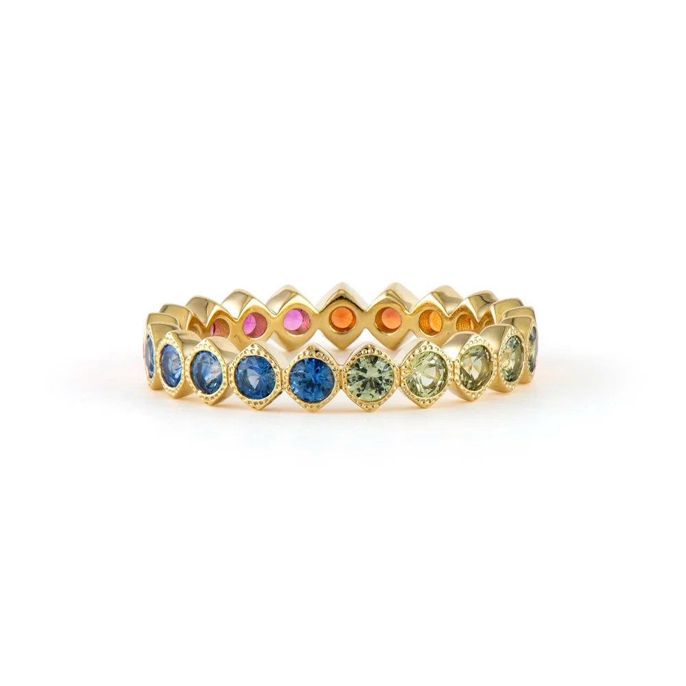 Narrow Show your Love Bezel Set Gemstone or Diamond Eternity Band Ring