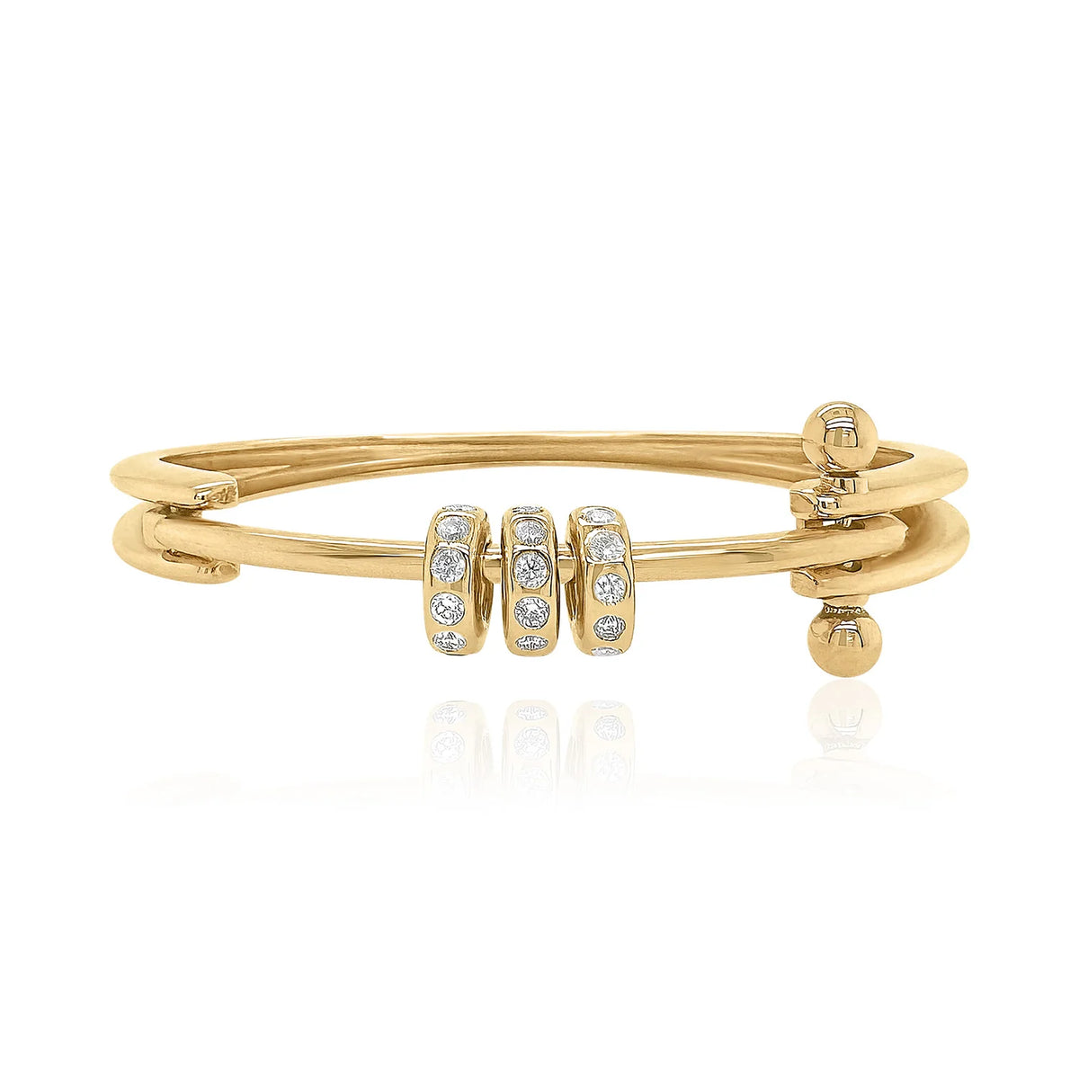 Functional Gold Barbell Charm Bangle Bracelet