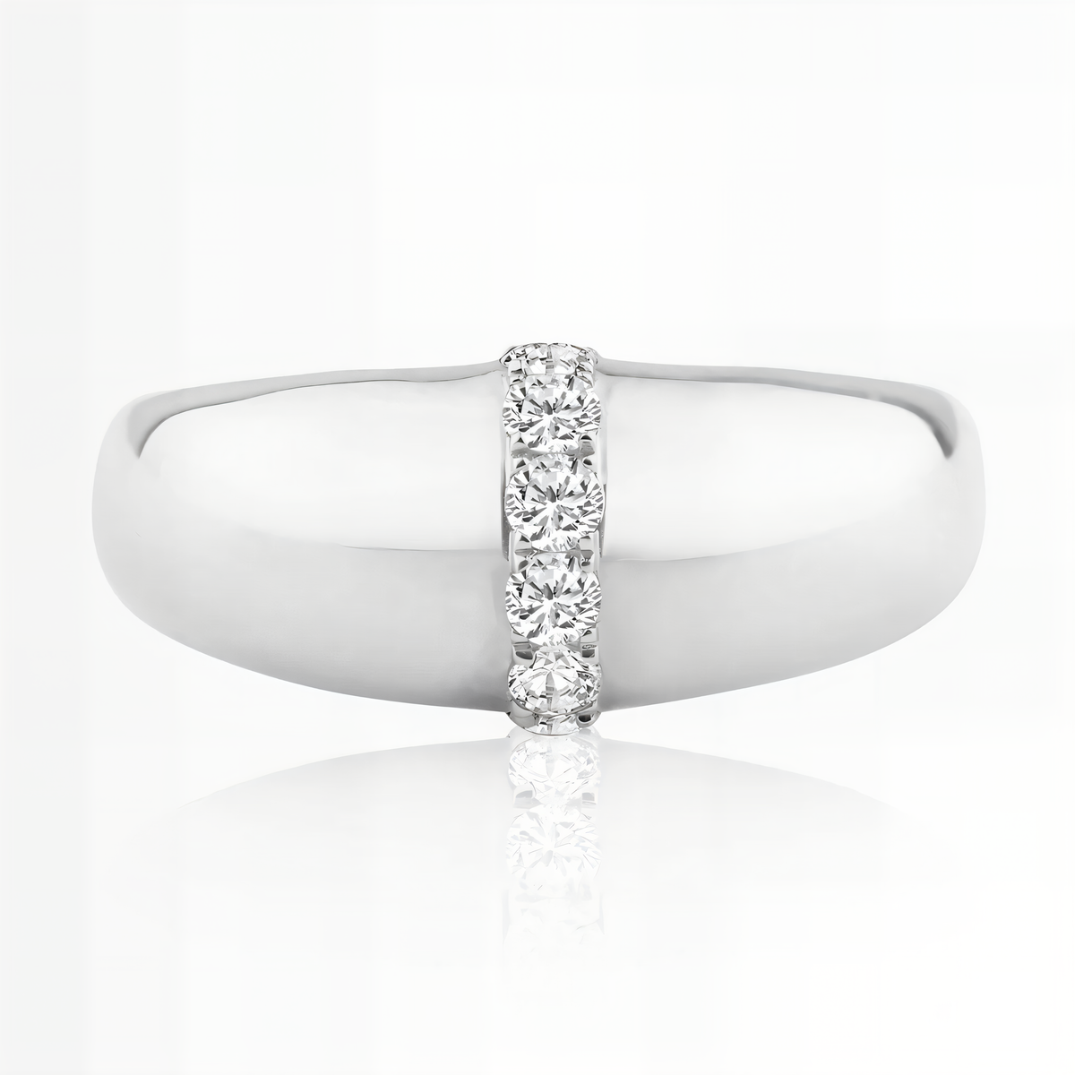 Domed Stacking Ring with Diamond Row