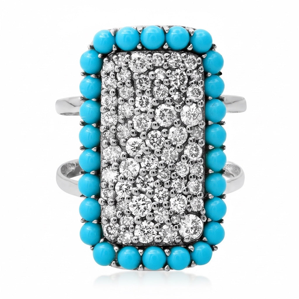 Two-Tone Diamond Pave Statement Ring with Turquoise Frame