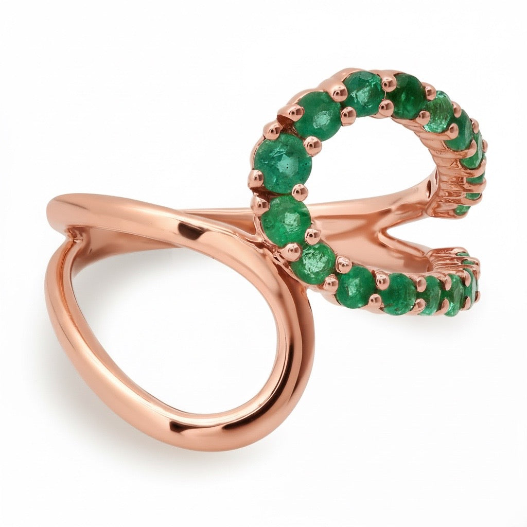 Gemstone & High Polish Open Bypass Ring