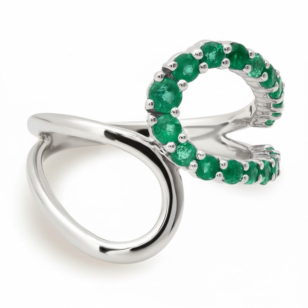 Gemstone & High Polish Open Bypass Ring