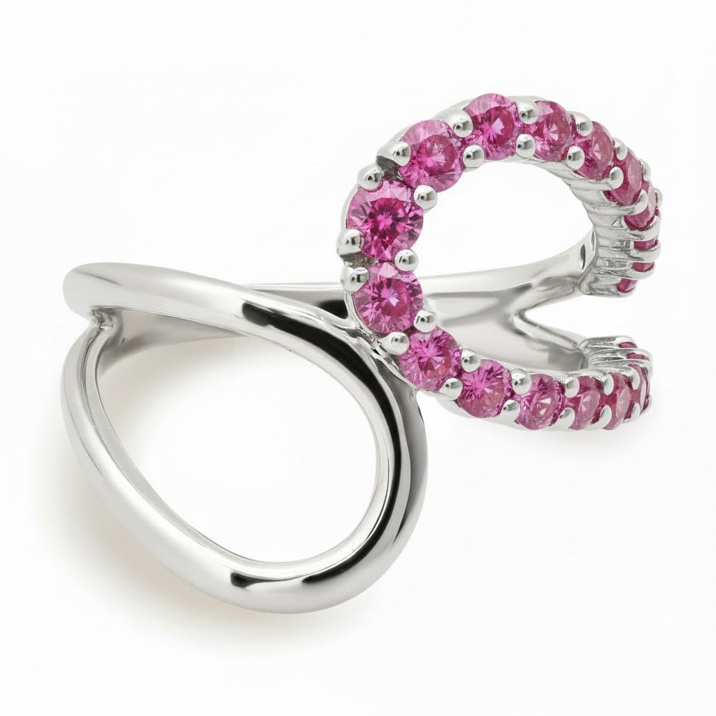 Gemstone & High Polish Open Bypass Ring