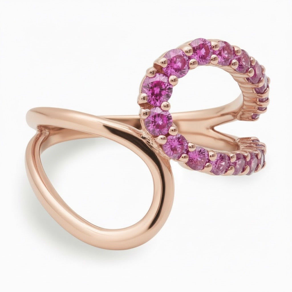 Gemstone & High Polish Open Bypass Ring