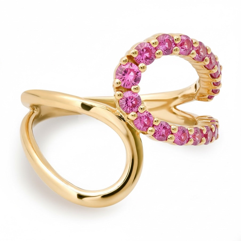 Gemstone & High Polish Open Bypass Ring