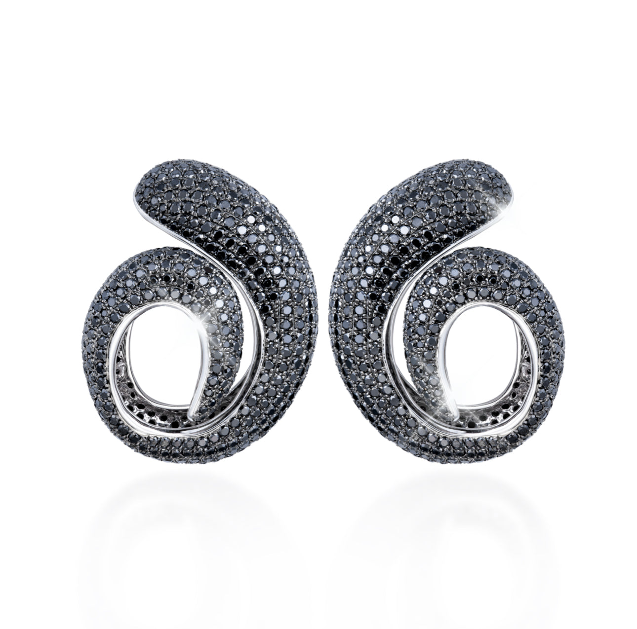 Pave Diamond or Black Diamond Swirl Statement Earrings