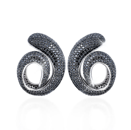 Pave Diamond or Black Diamond Swirl Statement Earrings