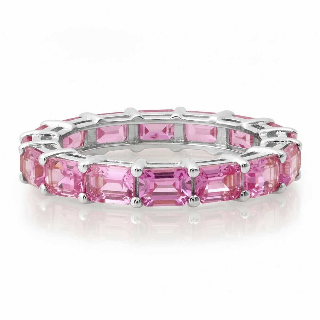 Pretty Pink Sapphire Baguette Eternity Band Ring