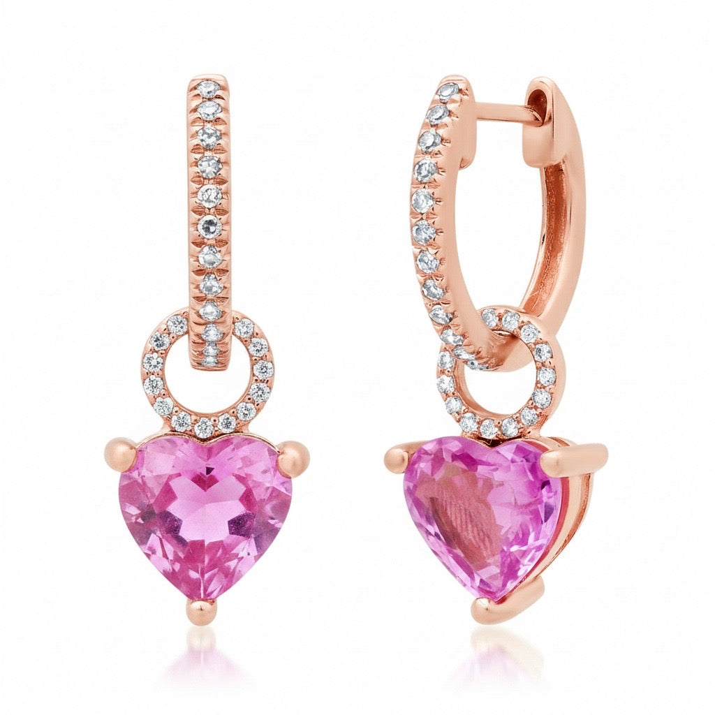 Pink Sapphire & Diamond Heart Earring Charms